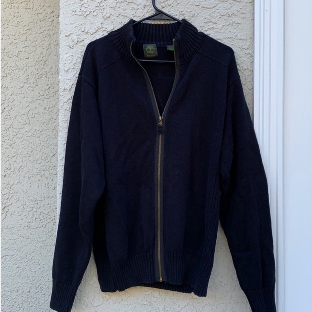 Timberland Men's Black Ribbed Zip up Cardigan Sweater Size L